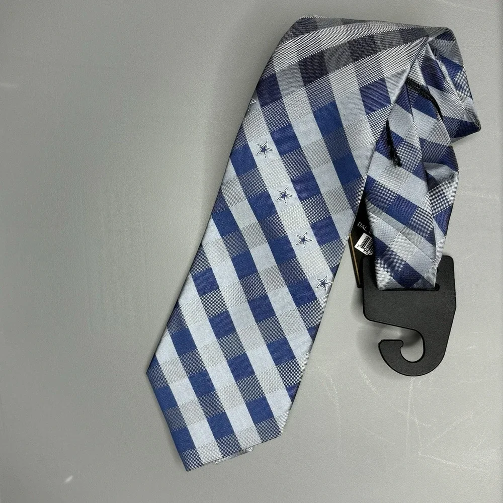 NFL Dallas Cowboys Men's Tie Geometric Blue Gray Polyester Satin Logo Football